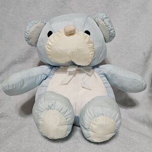 Vintage Nylon Parachute Stuffed Teddy Bear 80s 90s Blue Plush READ